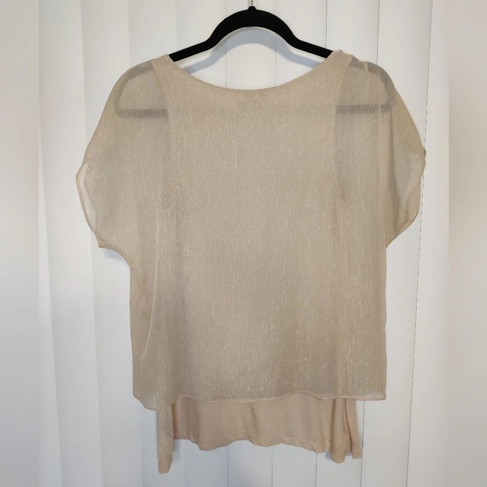 Express Sparkly Overlay beige blouse size S - Picture 2 of 3